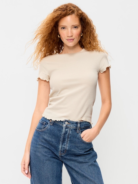 Fitted Waffle-Knit Cropped T-Shirt