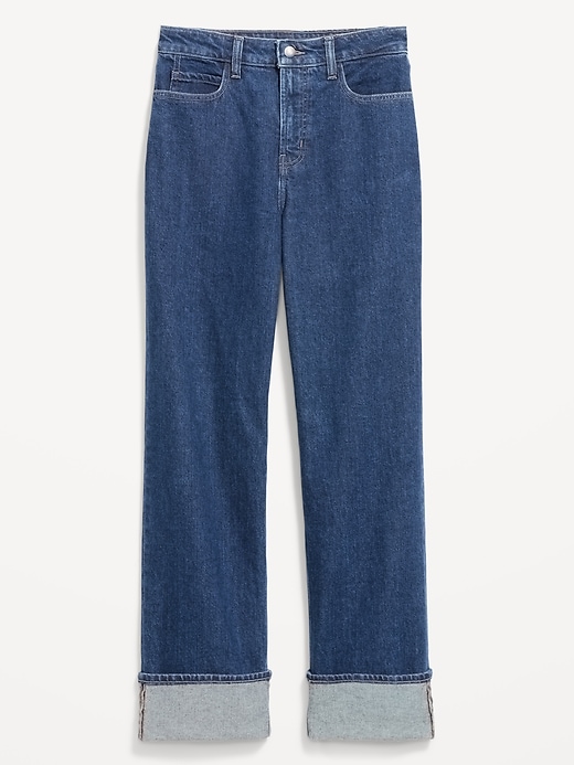 Image number 1 showing, Curvy Extra High-Waisted Cuffed Wide-Leg Jeans