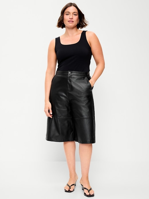 Image number 1 showing, Mid-Rise Faux-Leather Baggy Culottes