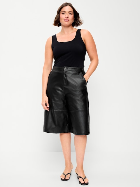 Mid-Rise Faux-Leather Baggy Culottes