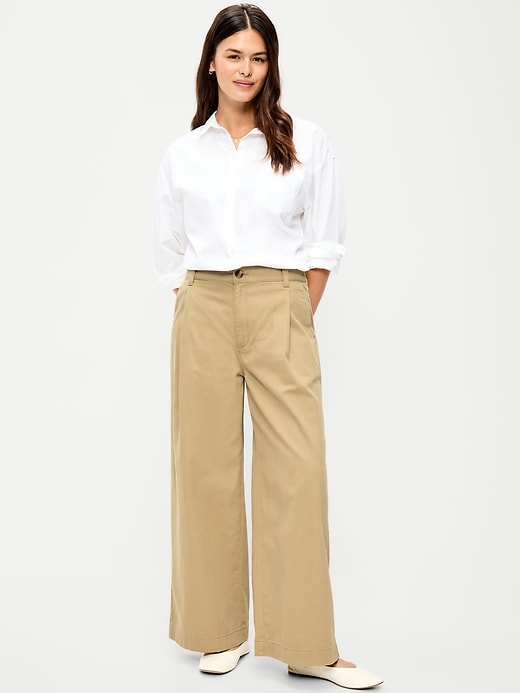 Image number 1 showing, Mid-Rise Pleated Wide-Leg Pants