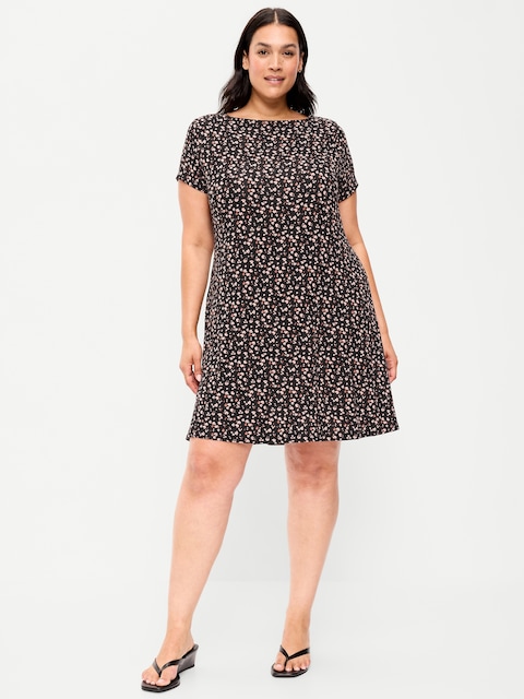 Short-Sleeve Mini Swing Dress
