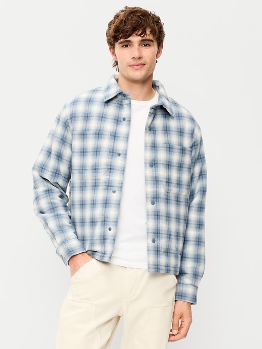 Image number 1 showing, Cropped Insulated Flannel Shacket