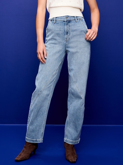 L'image numéro 2 présente Jean coupe généreuse baril à taille haute longueur cheville