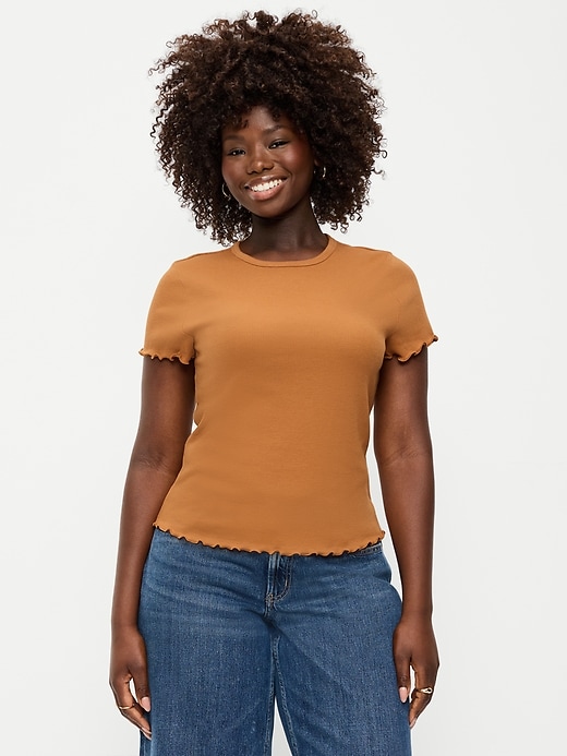 Image number 6 showing, Fitted Waffle-Knit Cropped T-Shirt