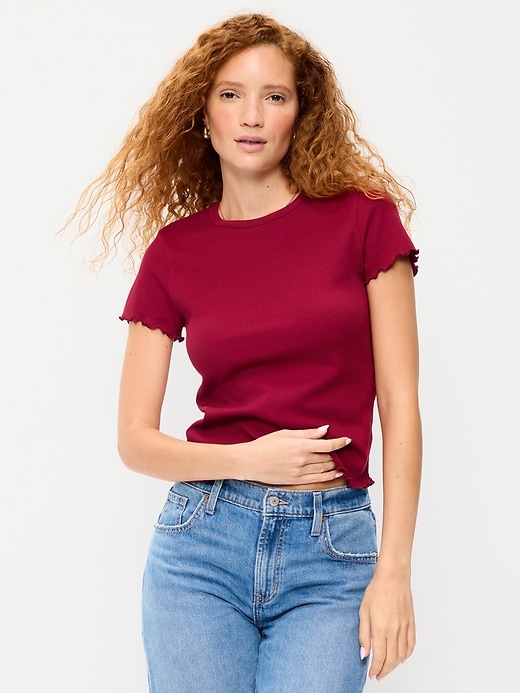 L'image numéro 1 présente T-shirt ajusté court en tricot gaufré