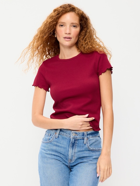 Fitted Waffle-Knit Cropped T-Shirt