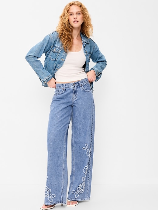 Image number 1 showing, Low-Rise Baggy Wide-Leg Jeans