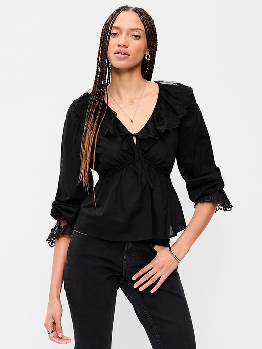 Long-Sleeve Ruffle Collar Peplum Top | Old Navy