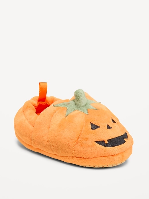 Image number 1 showing, Velour Pumpkin Slippers for Toddler