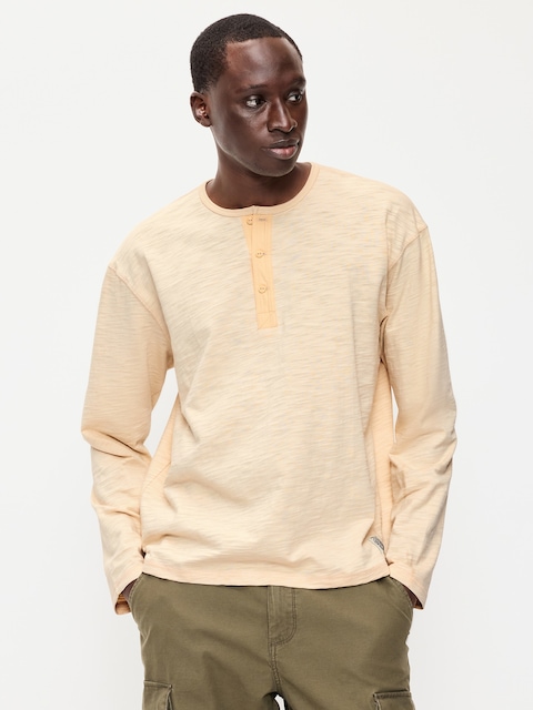 Long-Sleeve Slub-Knit Henley T-Shirt