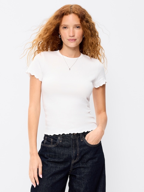 Fitted Waffle-Knit Cropped T-Shirt