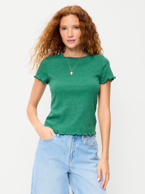 Fitted Waffle-Knit Cropped T-Shirt
