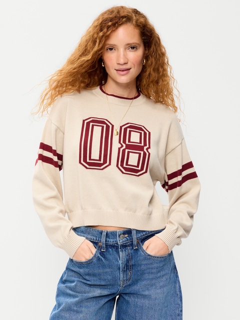 SoSoft Cotton Jacquard Crew-Neck Cropped Sweatshirt