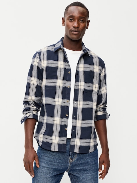 Relaxed Long-Sleeve Flannel Pocket Shirt