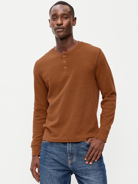 Long-Sleeve Waffle Henley T-Shirt