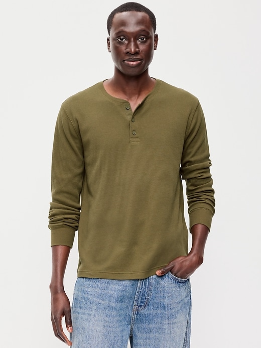 Long-Sleeve Waffle Henley T-Shirt | Old Navy