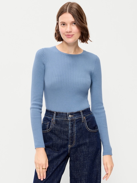 Crew-Neck Long-Sleeve Ribbed Top