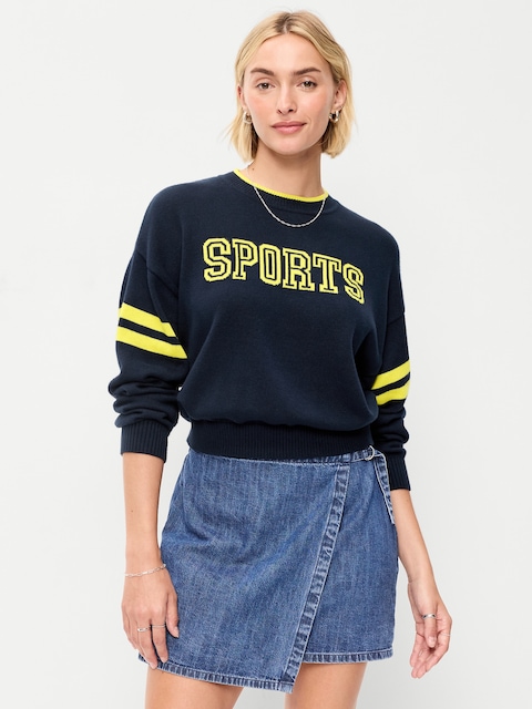 SoSoft Cotton Jacquard Crew-Neck Cropped Sweatshirt
