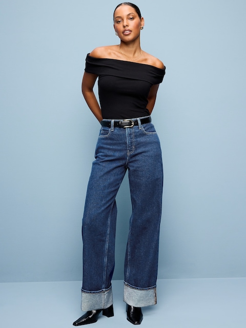 Curvy Extra High-Waisted Cuffed Wide-Leg Jeans