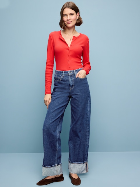 Extra High-Waisted Cuffed Wide-Leg Jeans