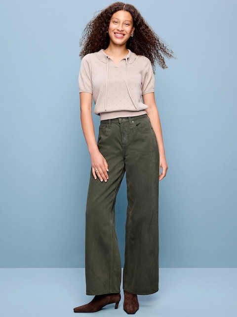 JEAN COUPE GÉNÉREUSE JAMBE LARGE À TAILLE HAUTE