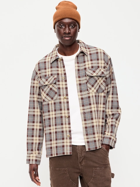 Long-Sleeve Heavyweight Plaid Flannel Pocket Shirt