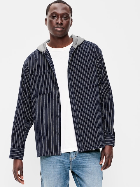 Long-Sleeve Flannel Hooded Shirt