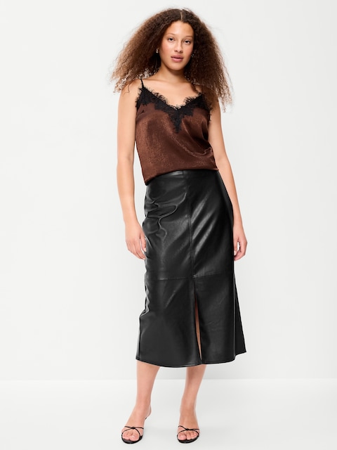 Faux-Leather Pencil Midi Skirt
