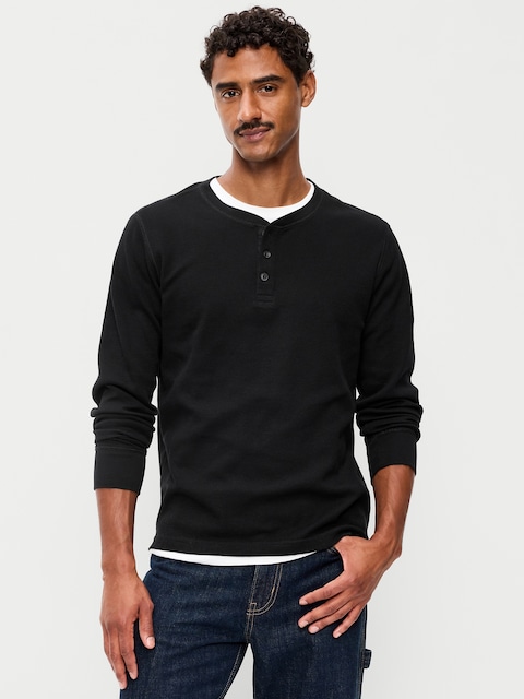 Long-Sleeve Waffle Henley T-Shirt