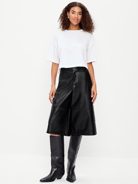 Mid-Rise Faux-Leather Baggy Culottes