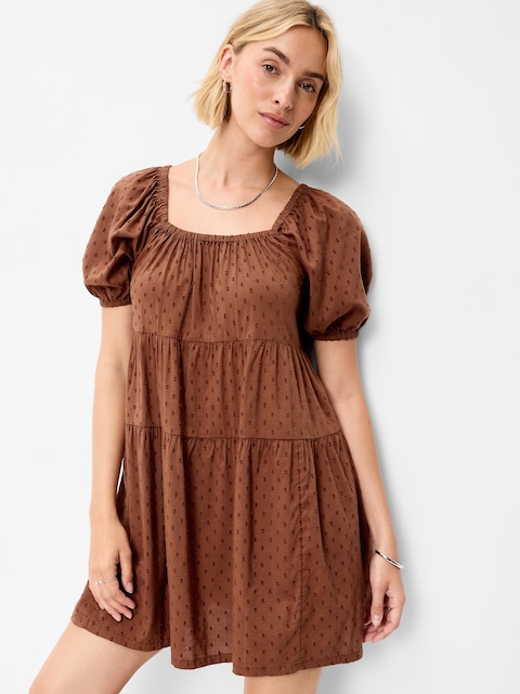 ROBE COURTE TRAPÈZE À MANCHES BOUFFANTES