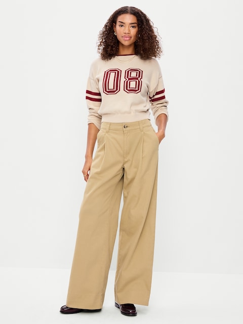 PANTALON PLISSÉ À TAILLE MI-BASSE ET À JAMBE LARGE
