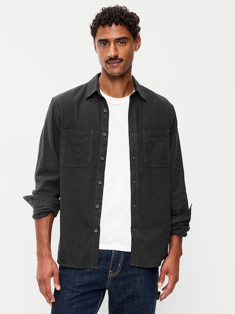 Relaxed Long-Sleeve Flannel Pocket Shirt