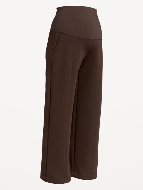 Maternity Bounce Fleece Rollover-Waist Wide-Leg Pants
