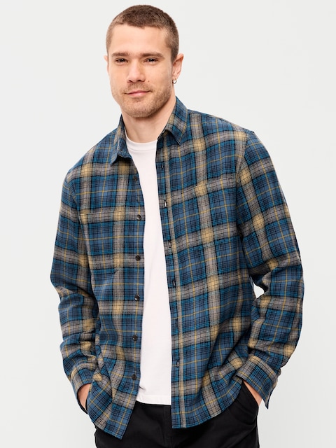 Relaxed Long-Sleeve Flannel Pocket Shirt