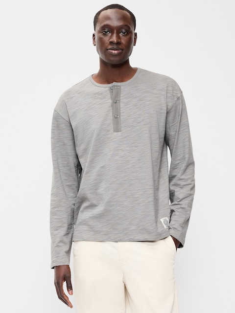 Long-Sleeve Slub-Knit Henley T-Shirt
