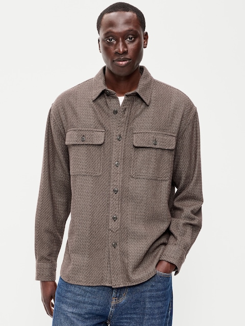 Loose Fit Long-Sleeve Herringbone Shirt