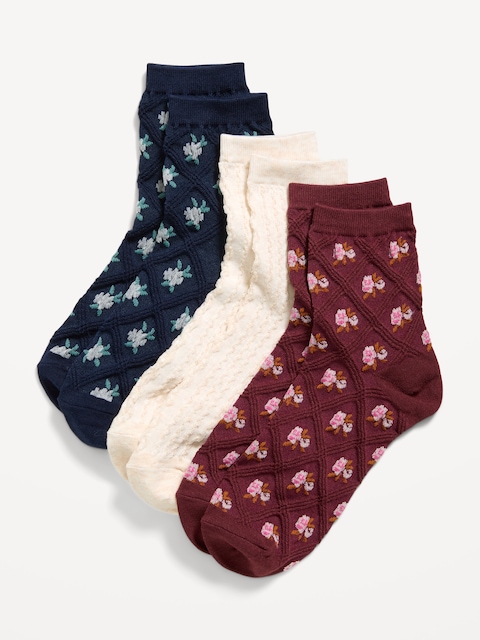 Textured Quarter Crew Socks 3-Pack for Women