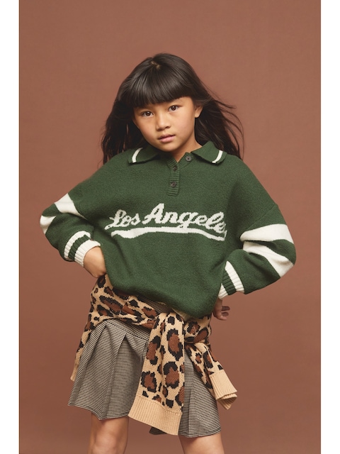 Oversized Long-Sleeve Rugby Polo Sweater for Girls