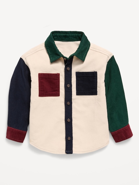CHEMISE À MANCHES LONGUES EN VELOURS CÔTELÉ AUX COULEURS CONTRASTÉES POUR TOUT-PETIT