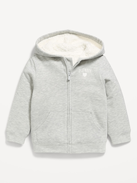 Logo Graphic Sherpa-Lined Zip Hoodie for Toddler Girls