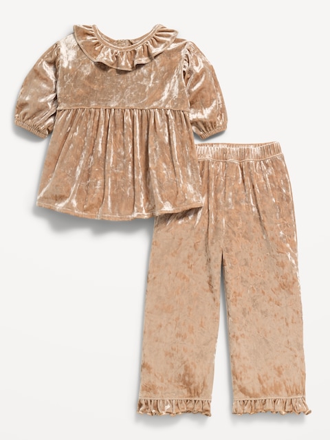 ENSEMBLE AVEC HAUT EN VELOURS À MANCHES BOUFFANTES ET PANTALON POUR TOUTE-PETITE