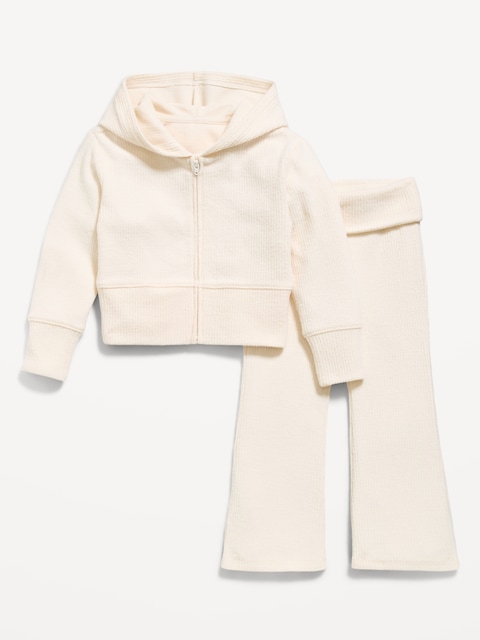 ENSEMBLE CHANDAIL À CAPUCHON CÔTELÉ DOUILLET ET PANTALON ÉVASÉ POUR FILLE
