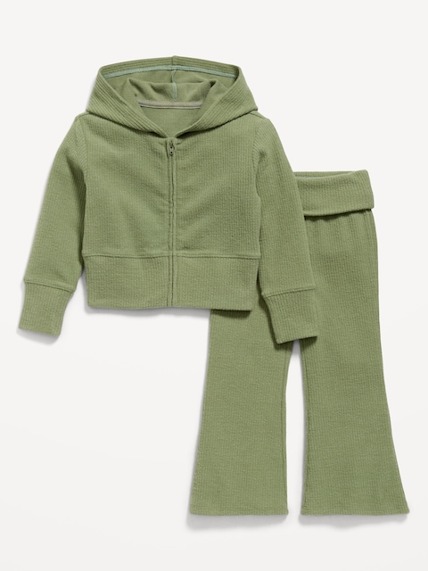 ENSEMBLE CHANDAIL À CAPUCHON CÔTELÉ DOUILLET ET PANTALON ÉVASÉ POUR FILLE