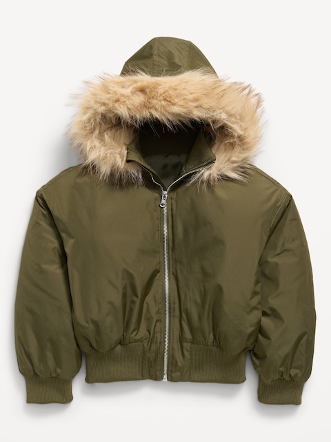 BLOUSON D'AVIATEUR SURDIMENSIONNÉ HYDRORÉSISTANT À GARNITURE EN SIMILIFOURRURE POUR FILLE
