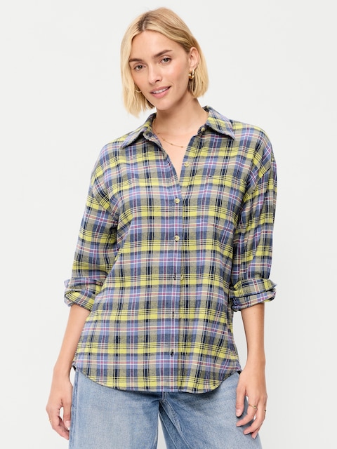 Oversized Button-Down Boyfriend Flannel Shirt