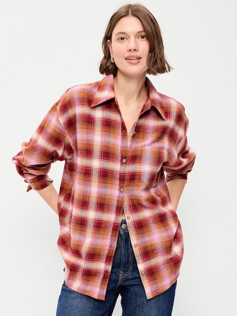 Oversized Button-Down Boyfriend Flannel Shirt
