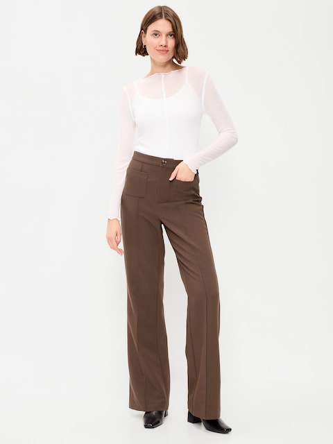 High-Waisted Patch Pocket Flare Pants