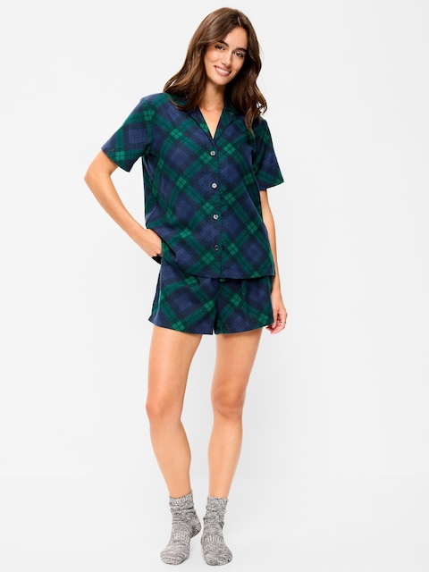 Flannel Pajama Short Set for Women